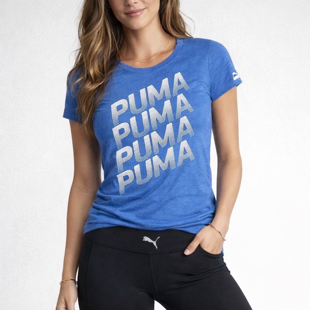 Athleisure Vibe PUMA Graphic Logo Tee in Bright Blue Womens Small